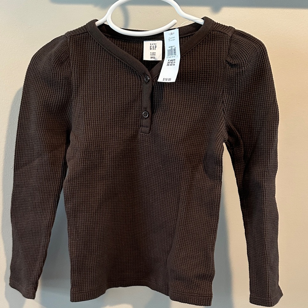 babyGAP Size 4 Chocolate Brown Henley Waffle Knit Long Sleeve Top‎